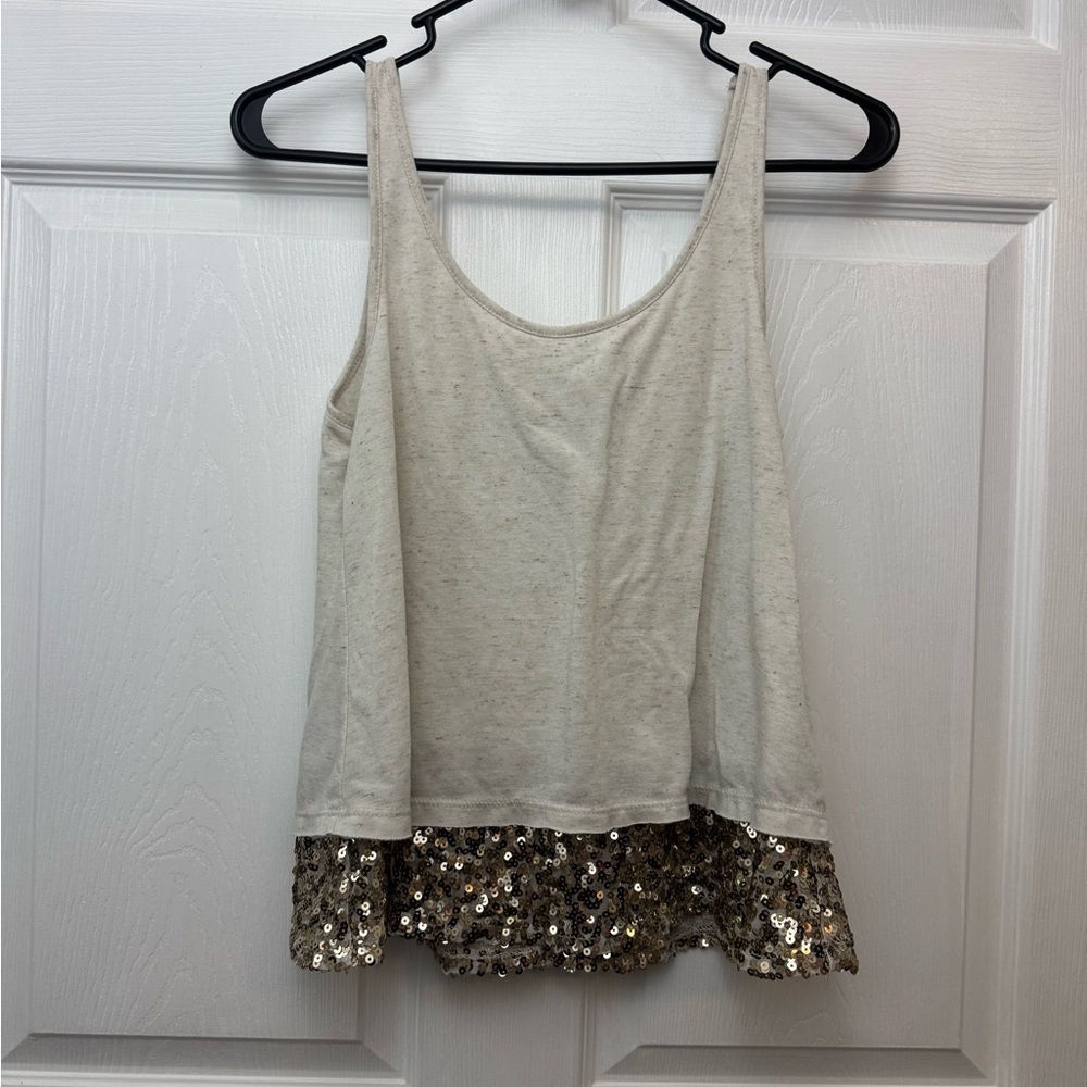 Mudd Cream Tank Top with Gold Sequin Hem